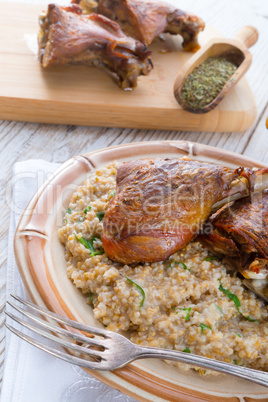 roasted goose thighs with grits