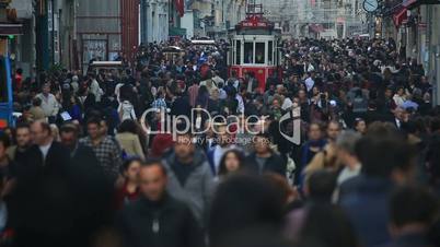 time lapse tram and crowded people