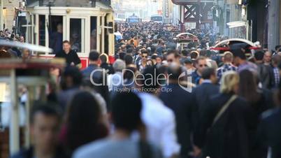 time lapse tram and crowded people