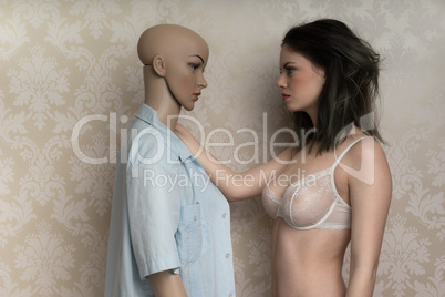 beautiful young model with a mannequin