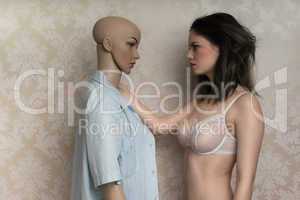 beautiful young model with a mannequin