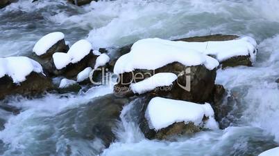 flowing river in winter