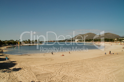 Strand, Bucht, Alcudia, Mallorca, Berge, Ufer, Touristen, Hotel, Sommer, himmel, blau, Meer, Kinder, spielen