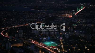 aerial view night city traffic