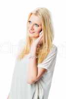 Blondes Mädchen telefoniert mit Smartphon
