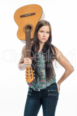 brünette frau mit gitarre