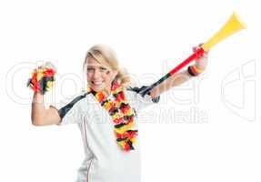 fußballfrau mit vuvuzela