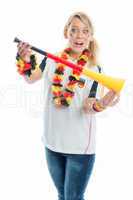 fußballfrau mit vuvuzela