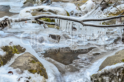 stream, branch and icicles