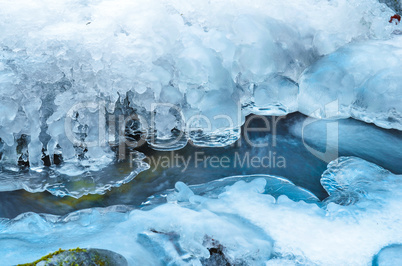 icicles and stream close up