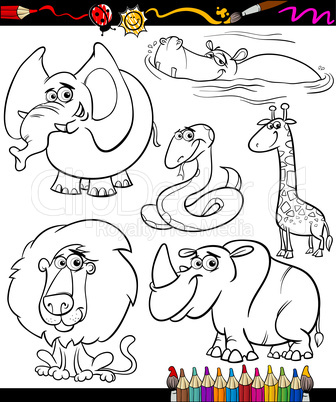 cartoon animals set for coloring book