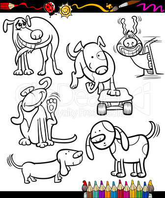 cartoon dogs set for coloring book