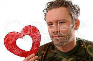 soldier with a red heart shape