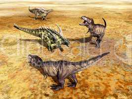 Gigantspinosaurus und Tyrannosaurus Rex