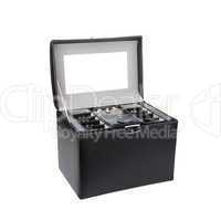 Black leather jewelery box isolated on white