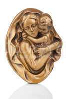 Virgin Mary holding baby Jesus wall statue with reflection