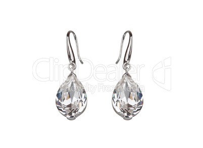 Pair of diamond earrings, isolated on white