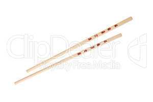 Chopsticks with the Chinese/Japanese symbols, isolated on white