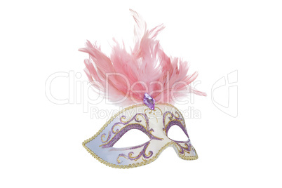 Beautiful carnival mask with pink feathers, isolated on white