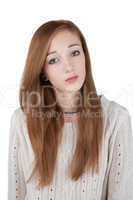 Teenage girl with red hair isolated on white