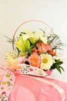 gift and flower arrangement