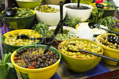 olives in bowls in a shop