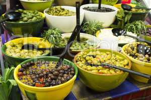 olives in bowls in a shop