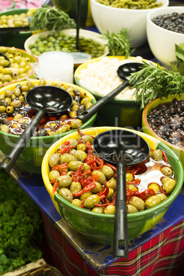 olives in bowls in a shop