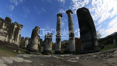 time lapse Artemis Temple and cloudscape background