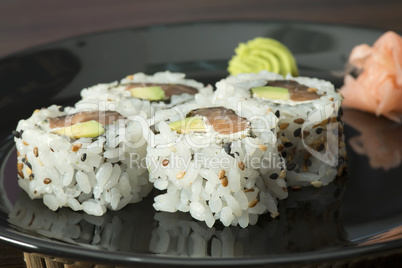 close up sushi in plate