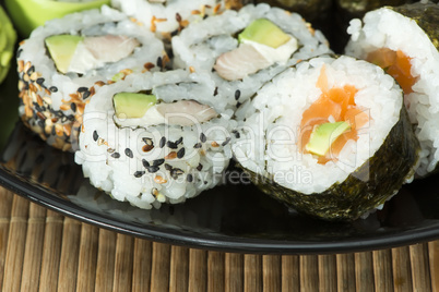 close up sushi in plate