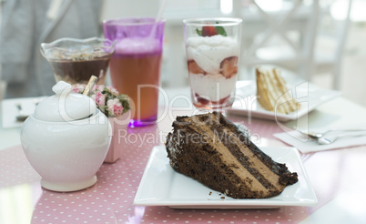 choco cake and a milkshake in confectionery
