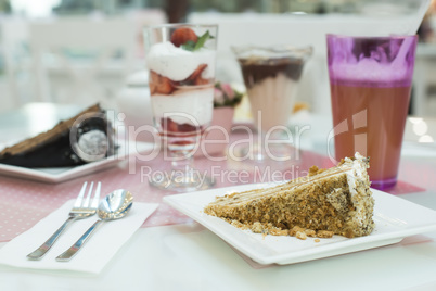 cake and a milkshake in confectionery