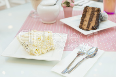 white cake and a milkshake in confectionery