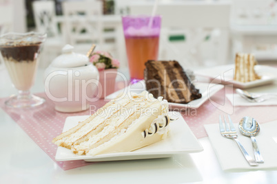 white cake and a milkshake in confectionery