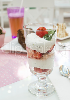 cake and strawberry smoothie