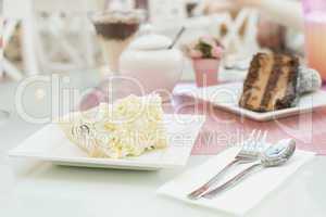 white cake and a milkshake in confectionery