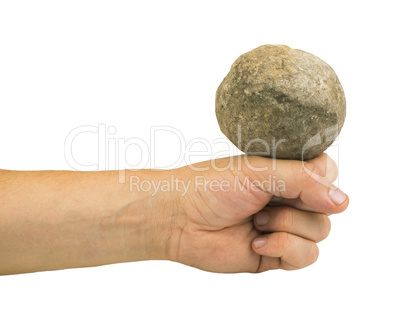 hand holding stone ball