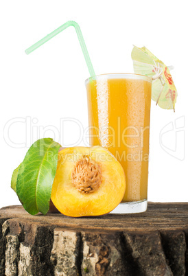 peaches and glass with juice.