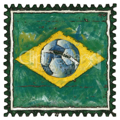 brazilian flag with ball in grunge style