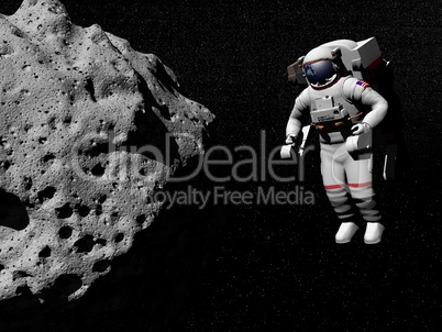 astronaut exploring asteroid - 3d render