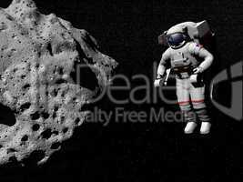 astronaut exploring asteroid - 3d render