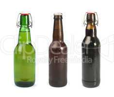 set of beer bottles isolated