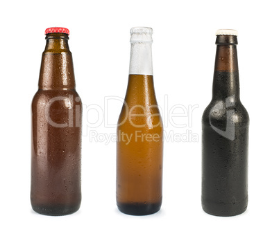 set of beer bottles isolated