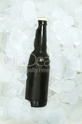 bottle of beer and ice cubes