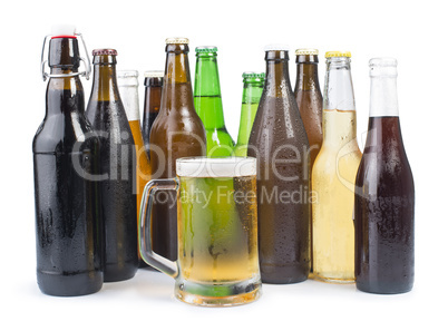 bottles of beer and beer mug.