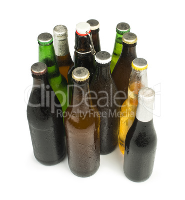 group of beer bottles isolated studio shot