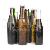 group of beer bottles isolated studio shot