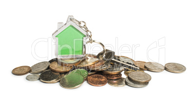 coins and house key ring