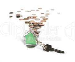coins and house key ring